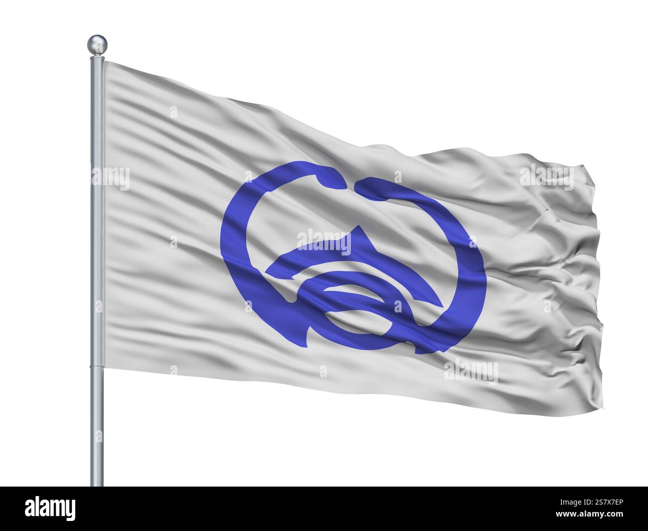 Takahama City bandiera sul pennone, paese Giappone, nella prefettura di Aichi, isolato su sfondo bianco Foto Stock