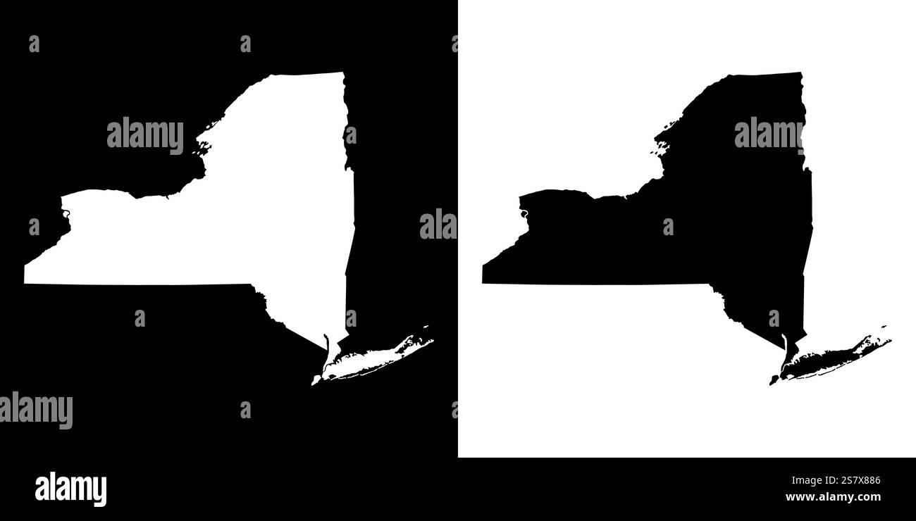 Sagoma della mappa dello stato di New York. Concetto bianco e nero. illustrazione vettoriale. Illustrazione Vettoriale