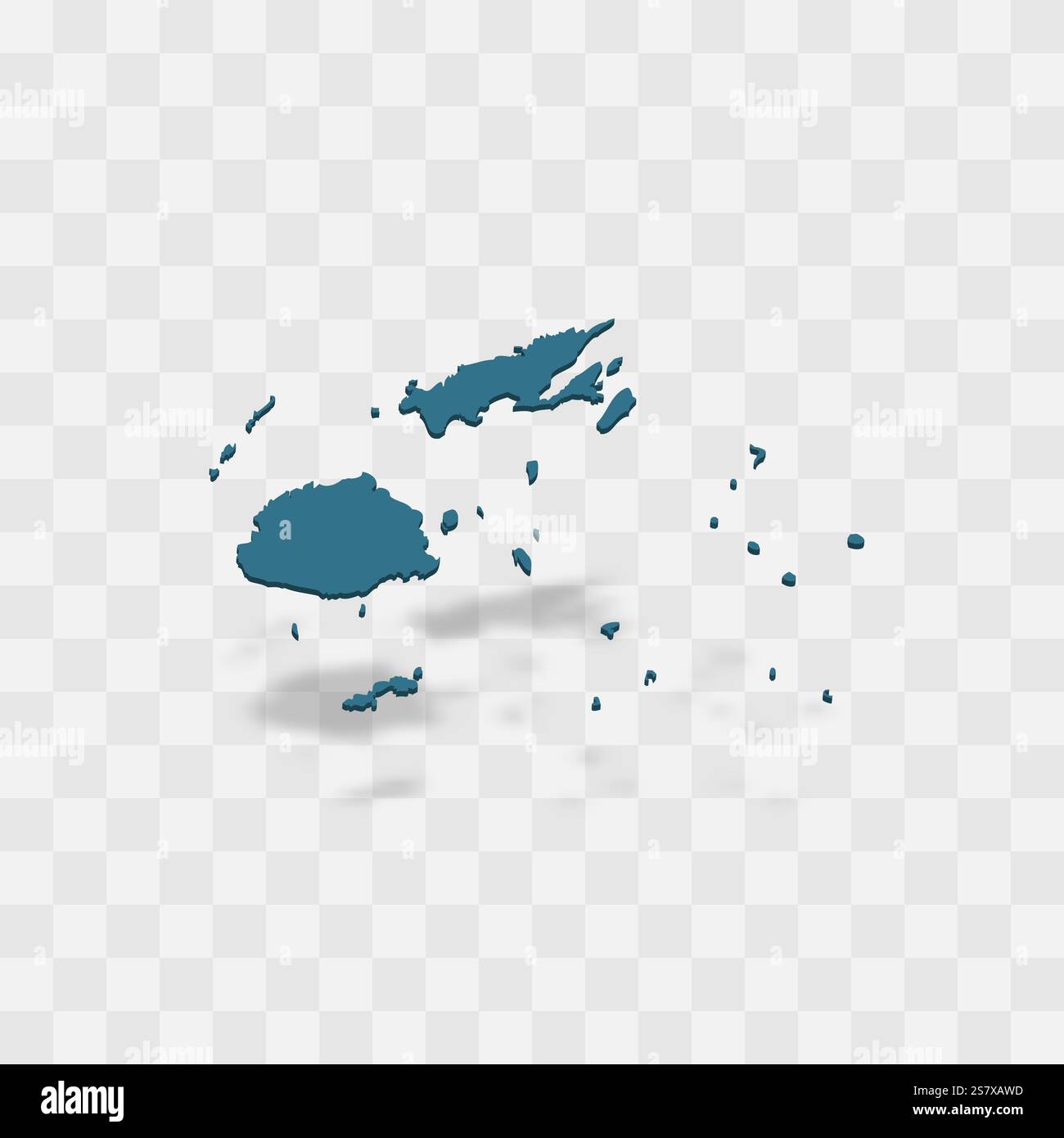 Rappresentazione vettoriale dettagliata delle Figi della silhouette del paese. Mappa 3D su sfondo trasparente con ombra esterna. Per uso didattico, decorativo o informativo. Illustrazione Vettoriale