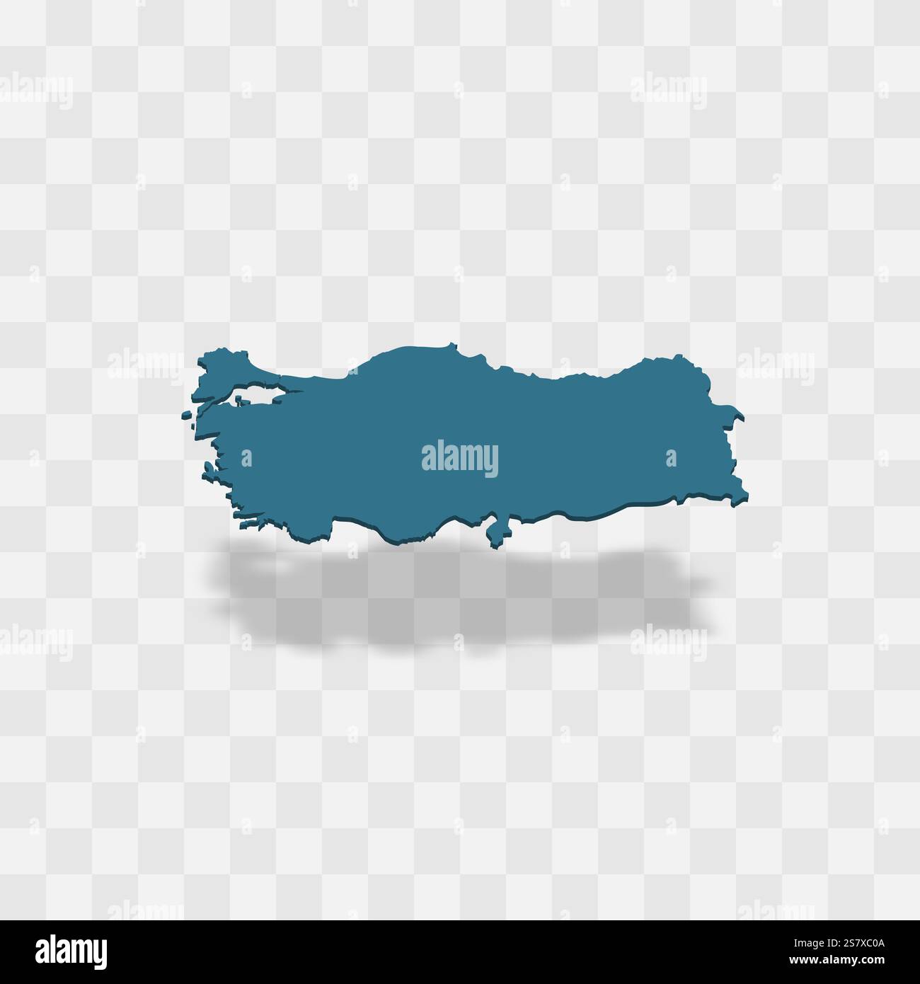Turchia rappresentazione vettoriale dettagliata della silhouette del paese. Mappa 3D su sfondo trasparente con ombra esterna. Per uso didattico, decorativo o informativo. Illustrazione Vettoriale