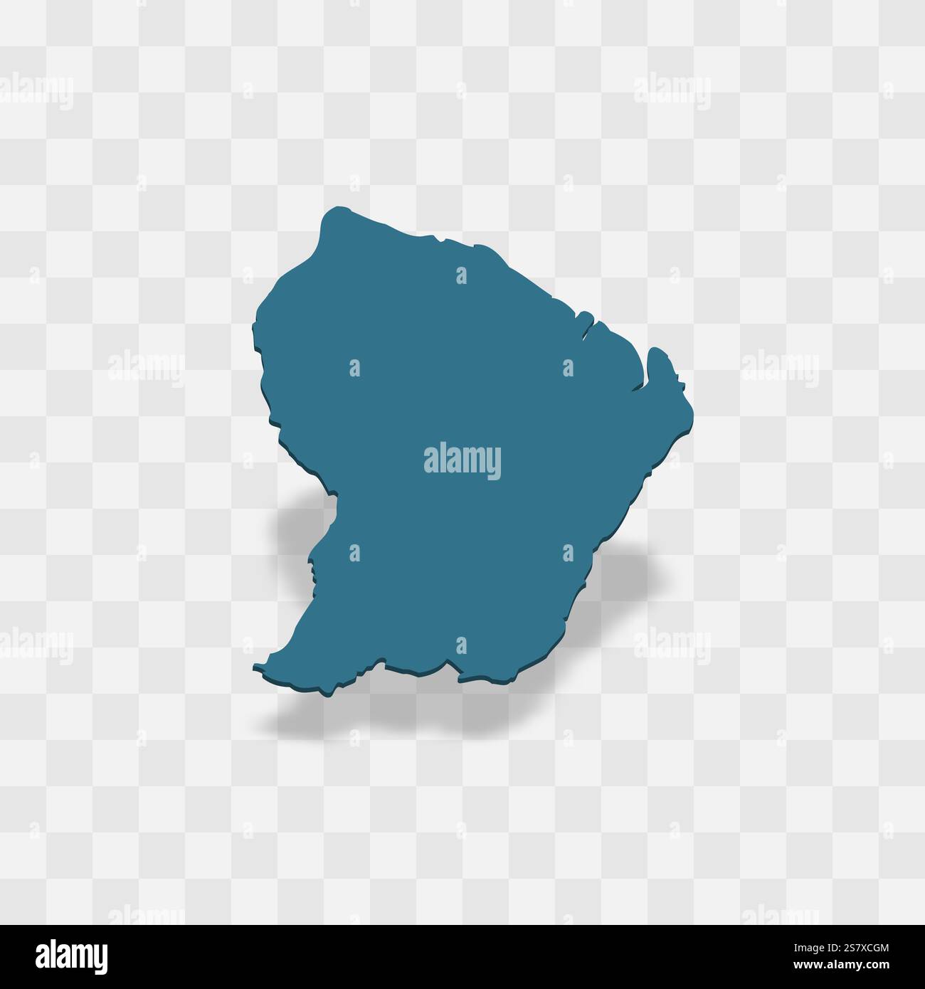 Guiana francese, rappresentazione vettoriale dettagliata della silhouette del paese. Mappa 3D su sfondo trasparente con ombra esterna. Per uso didattico, decorativo o informativo. Illustrazione Vettoriale