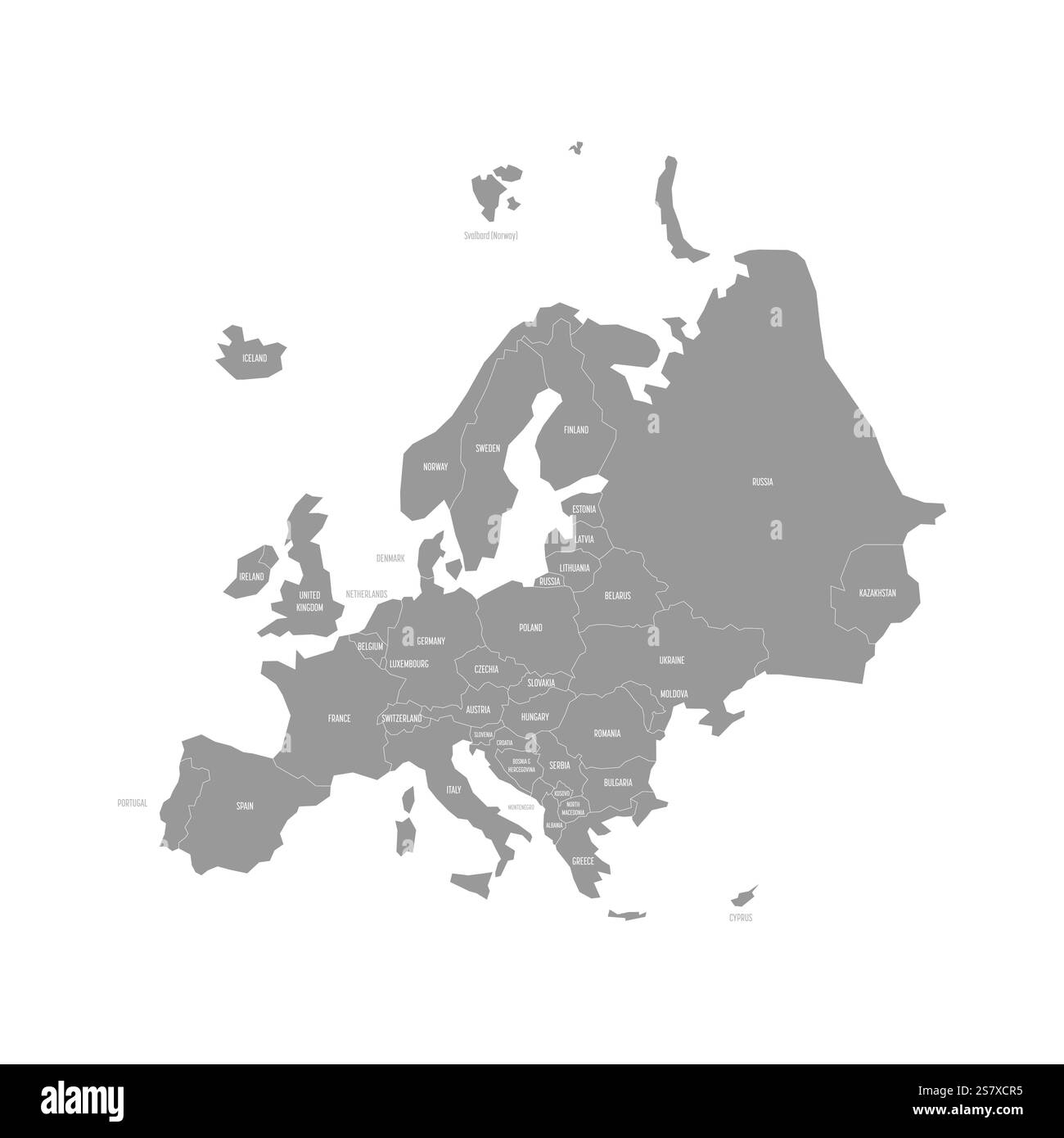 Mappa politica dettagliata che evidenzia i confini nazionali in tutta Europa, tra cui Germania, Francia e Italia. Un riferimento utile per gli studi geografici. Illustrazione Vettoriale