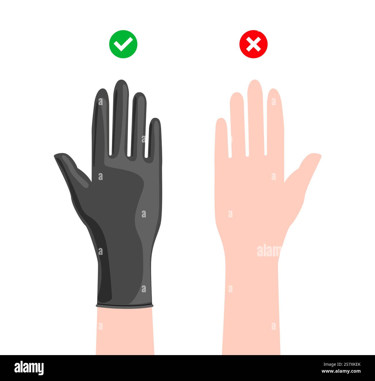Si attacca bene e male senza indossare guanti cartone animato guanti protettivi per la pulizia in gomma nera guanti accessori per le mani moda indumenti per illustrazione tecnica indumento. Modello piatto Vector for Men, donna Illustrazione Vettoriale