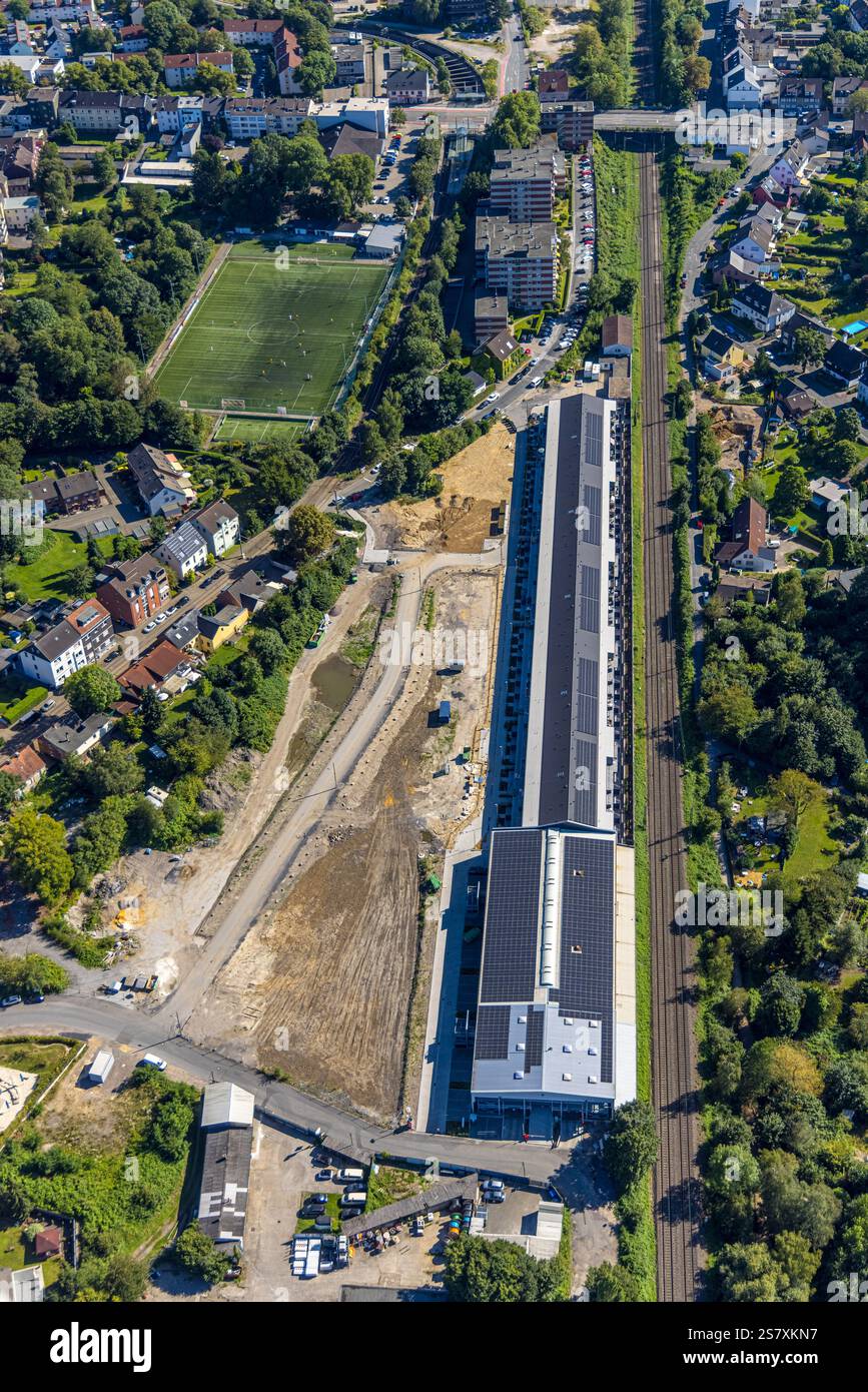 Vista aerea, complesso residenziale con tetto solare, cantiere, Barop, Dortmund, Ruhr, Renania settentrionale-Vestfalia, Germania Foto Stock