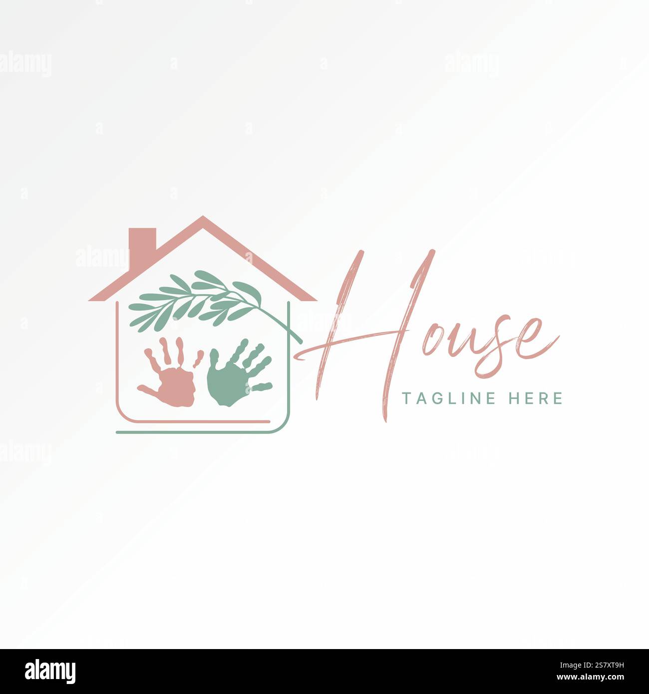 Design del logo concept grafico grafica grafica grafica vettoriale di alta qualità grafica semplice foglie per la casa, stampa a mano di piante forestali per bambini e bambini Illustrazione Vettoriale