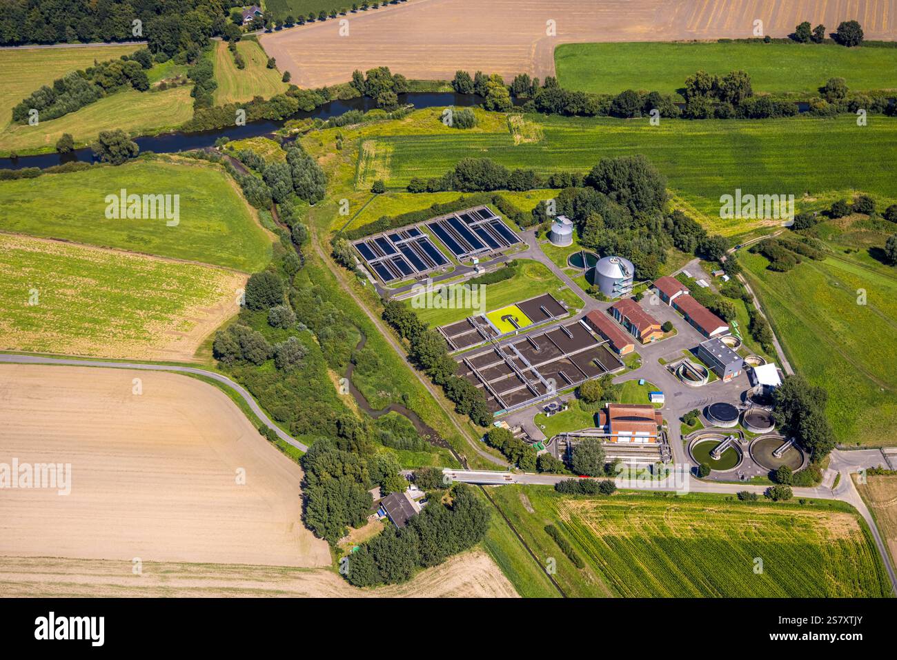 Foto aeree, rinaturazione Lippe, anello Lippe, corso del Lippe, fiume Lippe, Lippeverband, Datteln, Datteln, zona della Ruhr, Renania settentrionale-Vestfalia, Ger Foto Stock