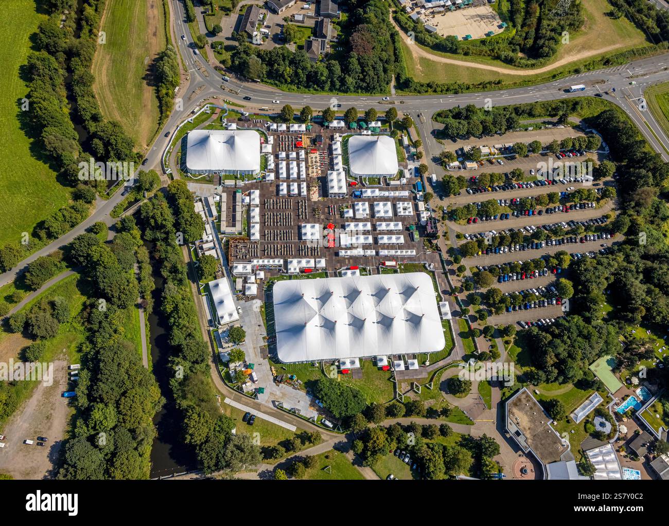 Vista aerea, Tent Festival Ruhr, grande evento con musica e arte al lago Kemnader di Witten e Bochum, Querenburg, Bochum, regione della Ruhr, Renania settentrionale-occidentale Foto Stock