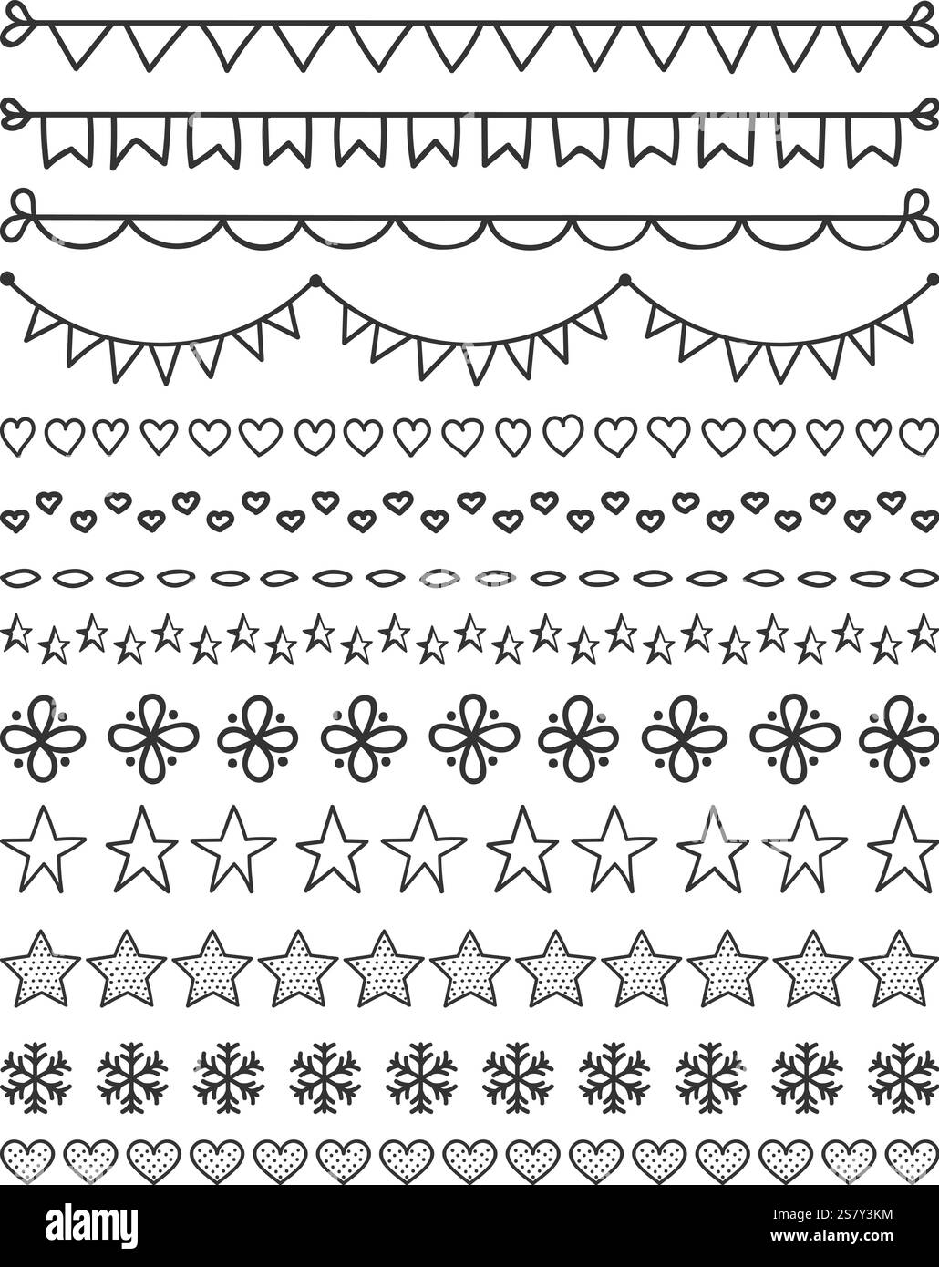 13 divisori disegnati a mano - grappolo, cuori, stelle, fiori, fiocchi di neve, illustrazione vettoriale eps10 Illustrazione Vettoriale