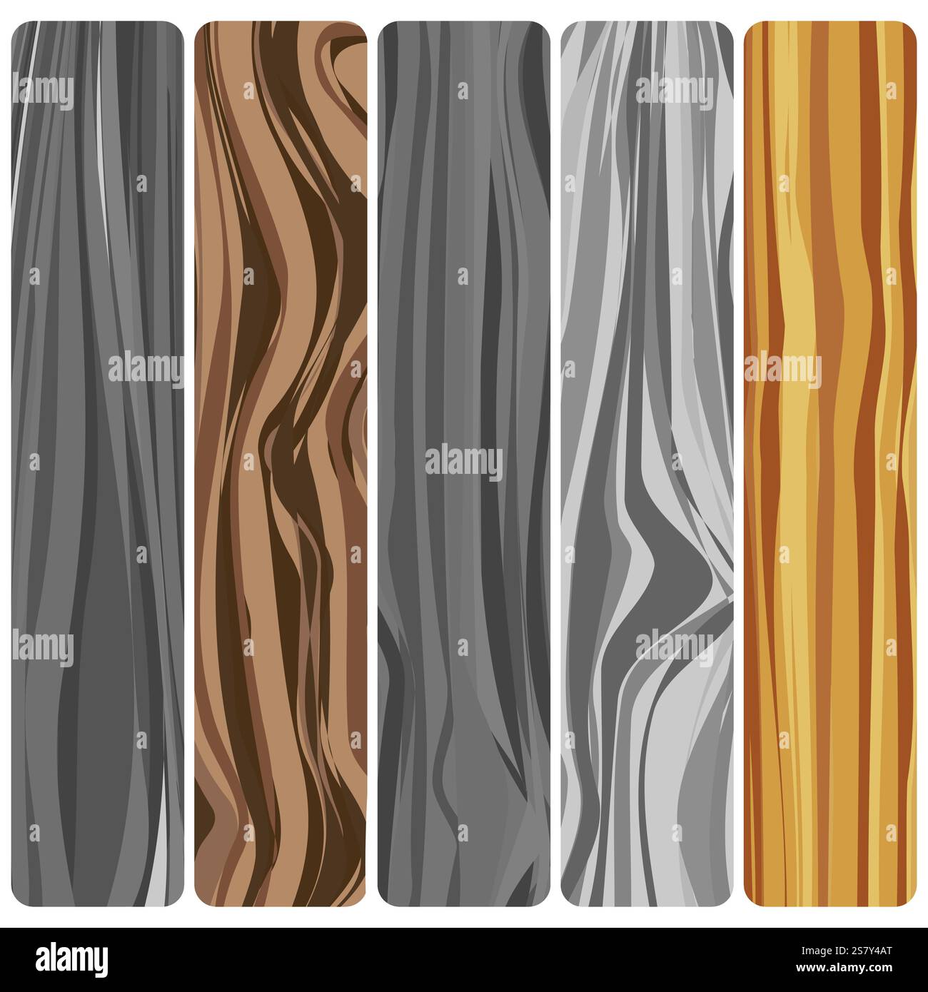 Cinque tavole di legno. Struttura in legno astratto vettoriale con design piatto. Illustrazione Vettoriale