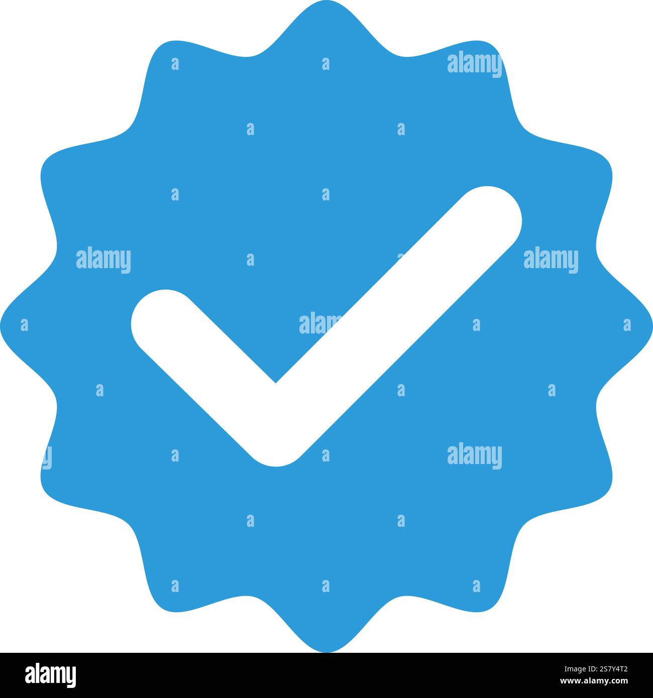 Icona con segno di spunta blu, badge verificato sui social media, simbolo del profilo approvato, segno di spunta, casella di controllo ok per l'account ufficiale dei social media. Illustrazione Vettoriale