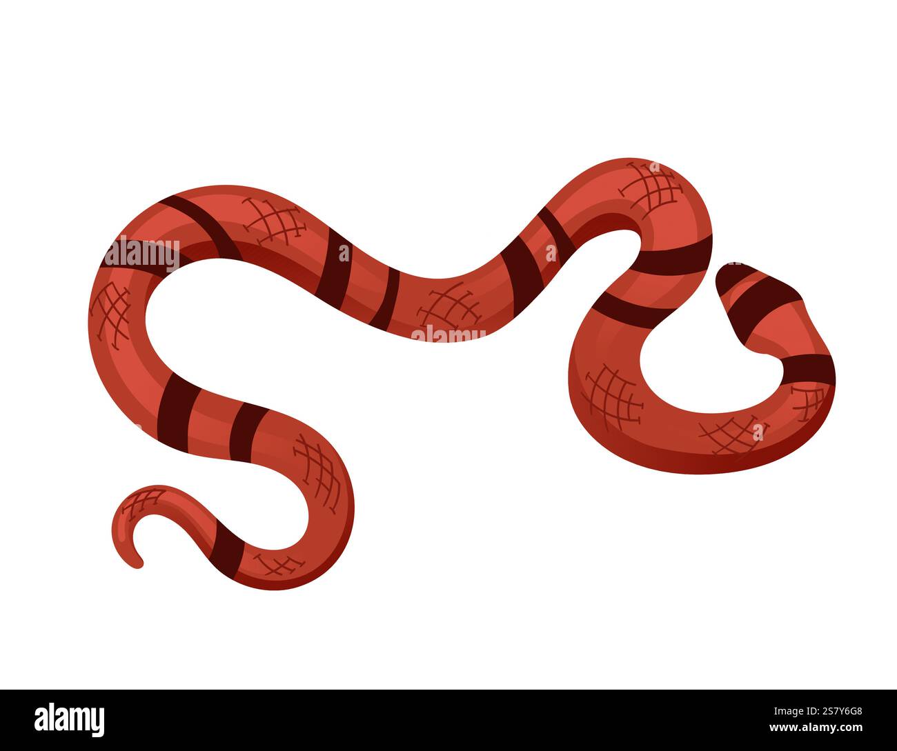 Serpente rosso con strisce nere in posizione scivolosa. Semplice design di animali da cartone animato. Perfetto per rettili o animali selvatici. Illustrazione vettoriale isolata su Illustrazione Vettoriale