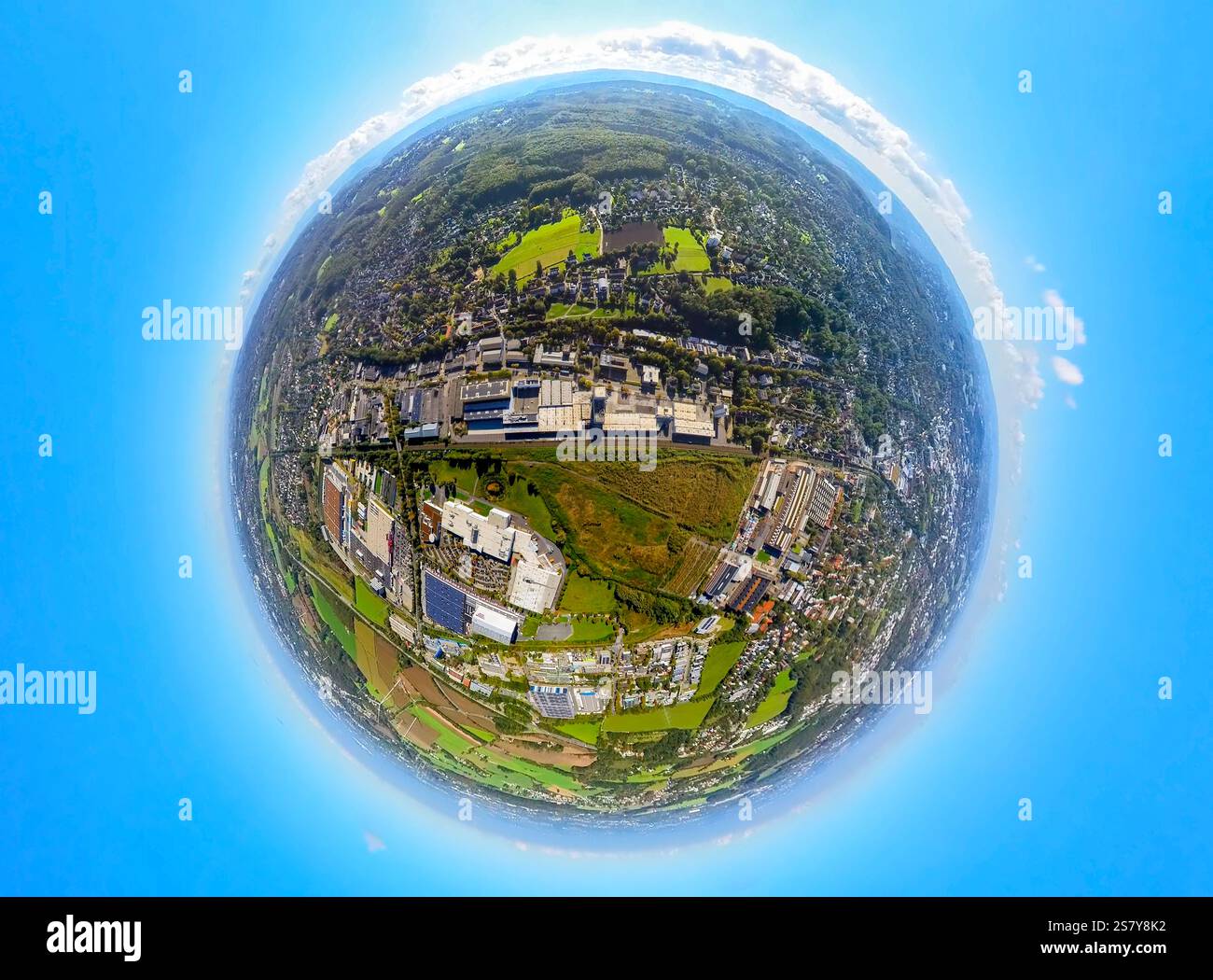 Vista aerea, la zona industriale di Ardex Chemie, Friedrich-Ebert-Straße e lo spazio aperto, sotto il negozio di mobili Ostermann, sulla destra The Industry e. Foto Stock