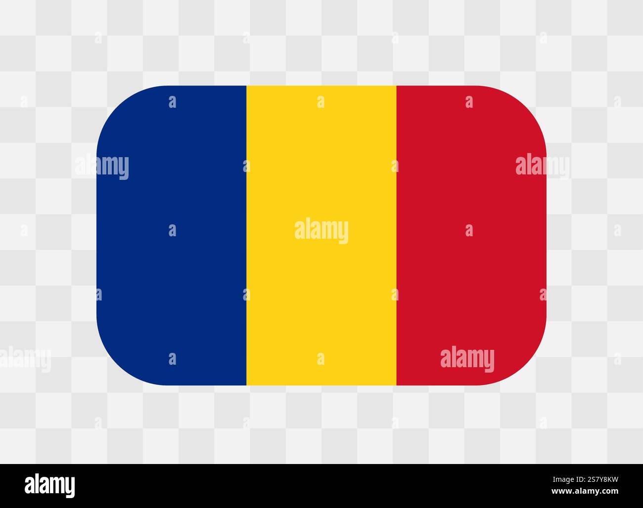 Bandiera della Romania - bandiera colorata rettangolare arrotondata che rappresenta un'identità e un patrimonio culturale del paese. L'essenza dell'orgoglio nazionale e dell'unità. Indicatore vettoriale su sfondo trasparente. Illustrazione Vettoriale