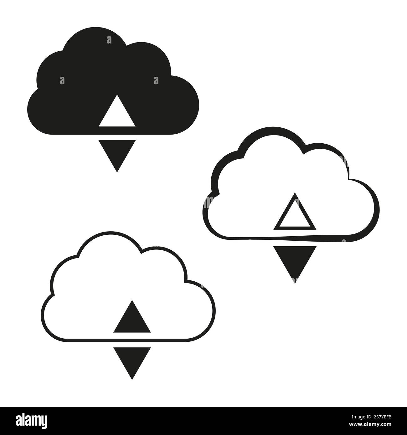 Vettore icona cloud. Download caricamento freccia. Simbolo bianco e nero. Illustrazione della memorizzazione dei dati. Illustrazione Vettoriale