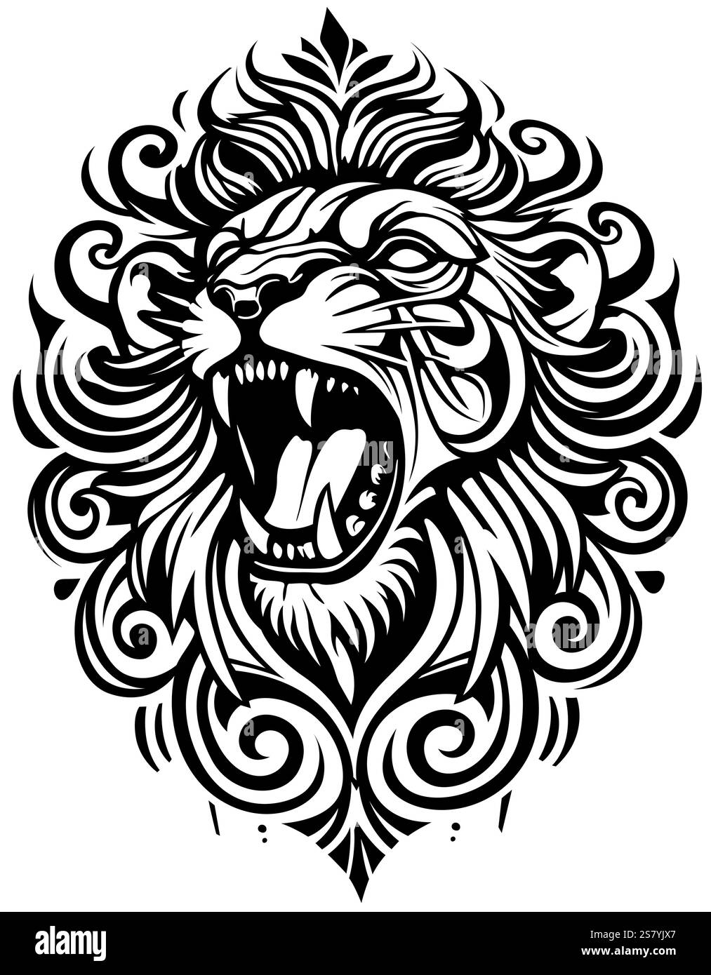 Disegno della testa del leone con decorazione ornamentale Illustrazione Vettoriale