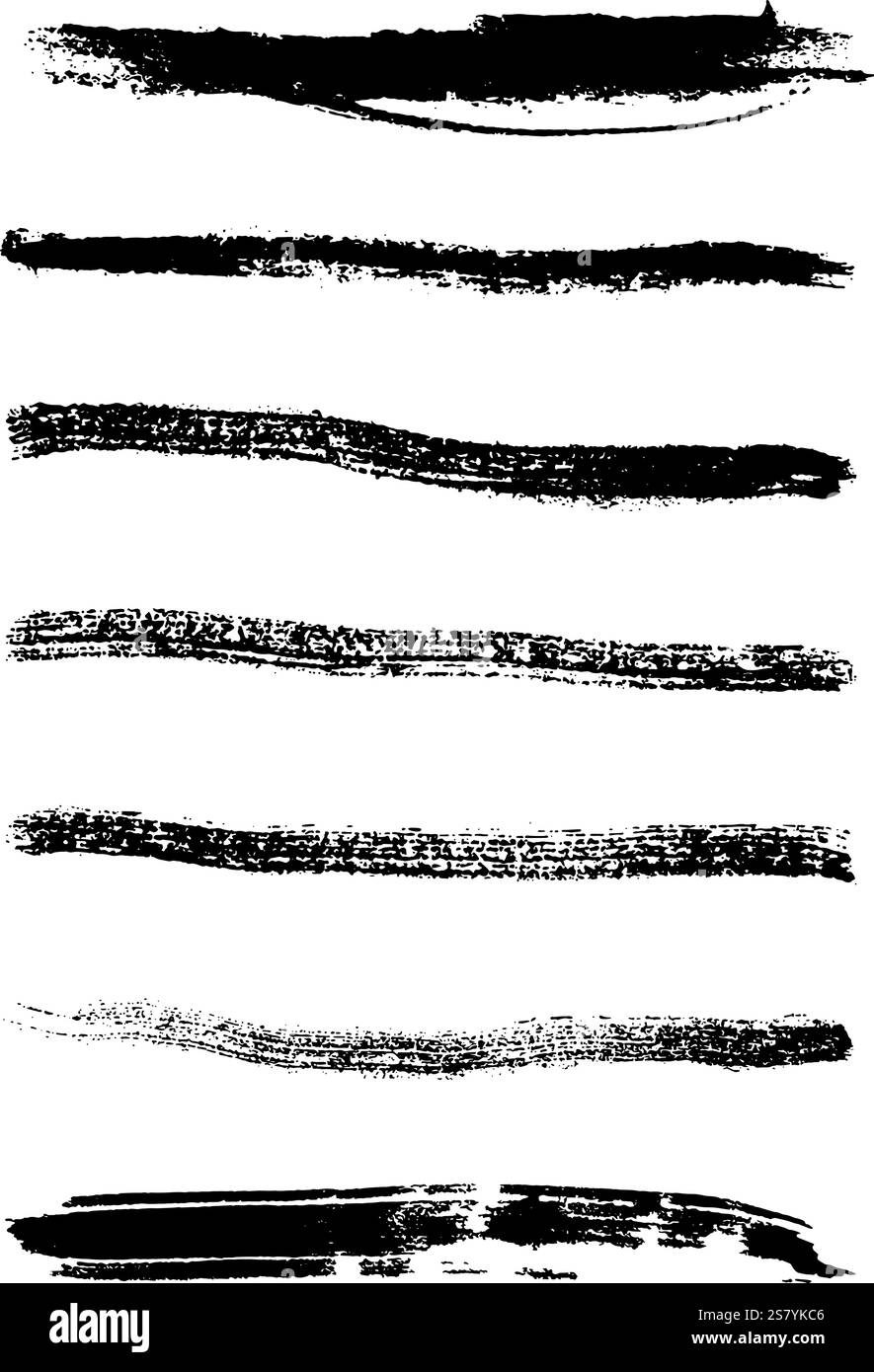 Set di pennellate nere grunge testurizzate. I tratti di pennello nero creano un impatto visivo dinamico e audace, ideale per sfondi e compositi artistici Illustrazione Vettoriale