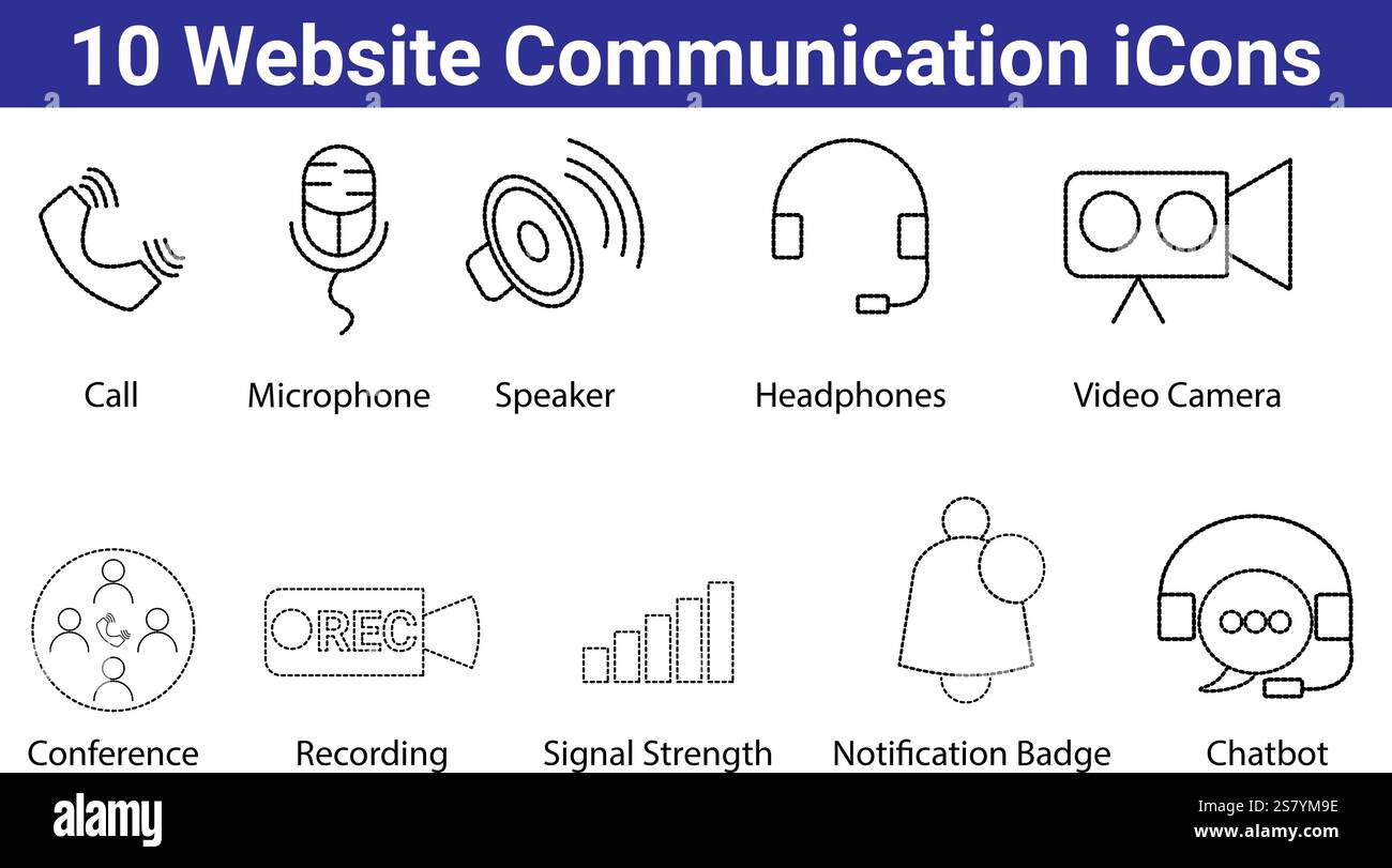 Set di 10 icone di comunicazione del sito Web Illustrazione Vettoriale