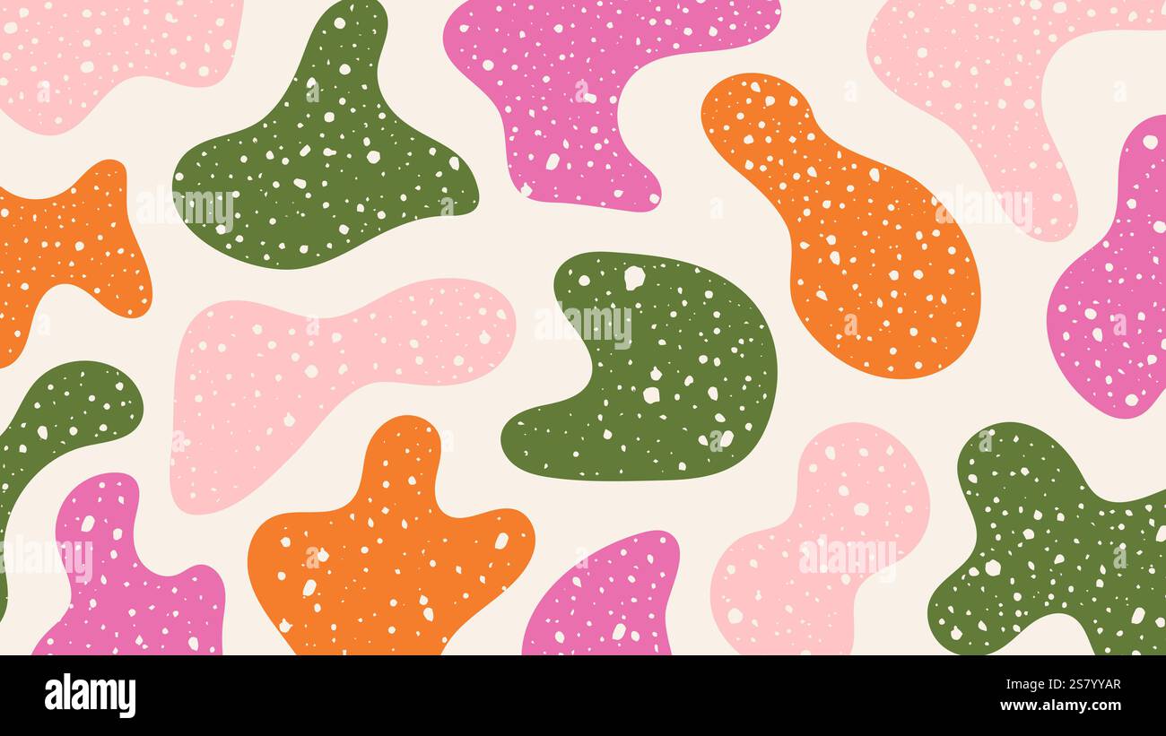 Design divertente e colorato. Forme di doodle disegnate a mano, lobi, punti su sfondo beige Illustrazione Vettoriale