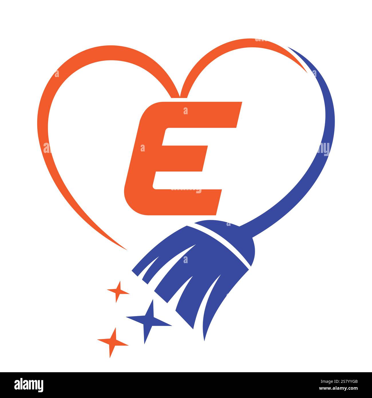 Lettera iniziale e concetto del logo House Clean con spazzola per la pulizia e simbolo del cuore. Insegna scopa Illustrazione Vettoriale