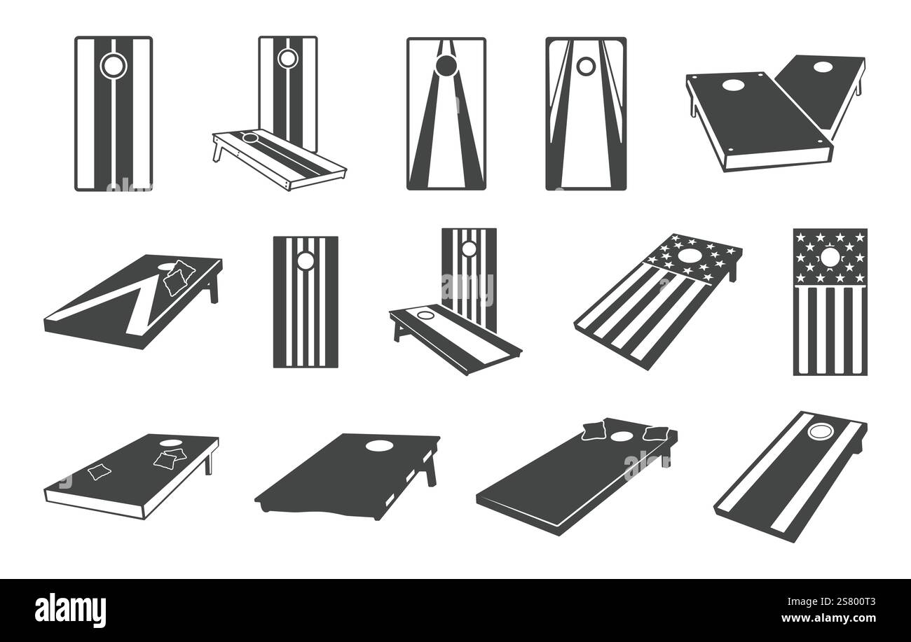 Cornhole Boards Vectors, Cornhole silhouette, Cornhole Game Logo, Cornhole Boards Bundle, Cornhole Board Vector. Illustrazione Vettoriale