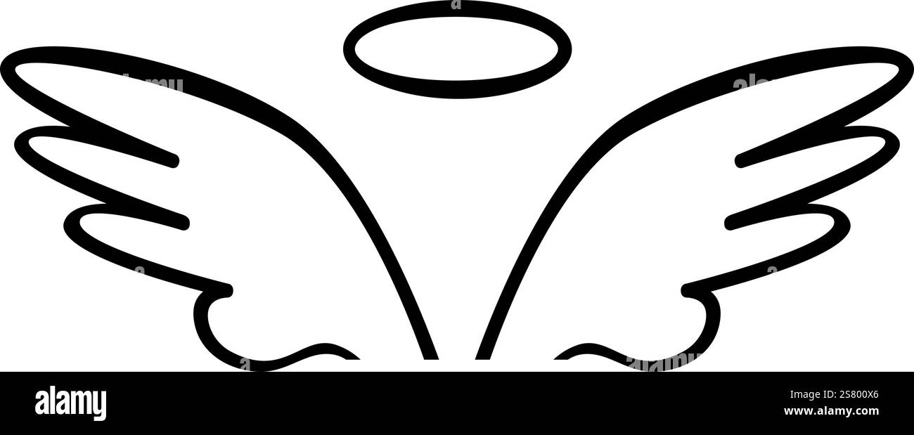 Semplice illustrazione di ali d'angelo e alone che rappresentano la presenza divina, l'innocenza e l'ascensione spirituale, adatto per disegni religiosi o ispiratori Illustrazione Vettoriale