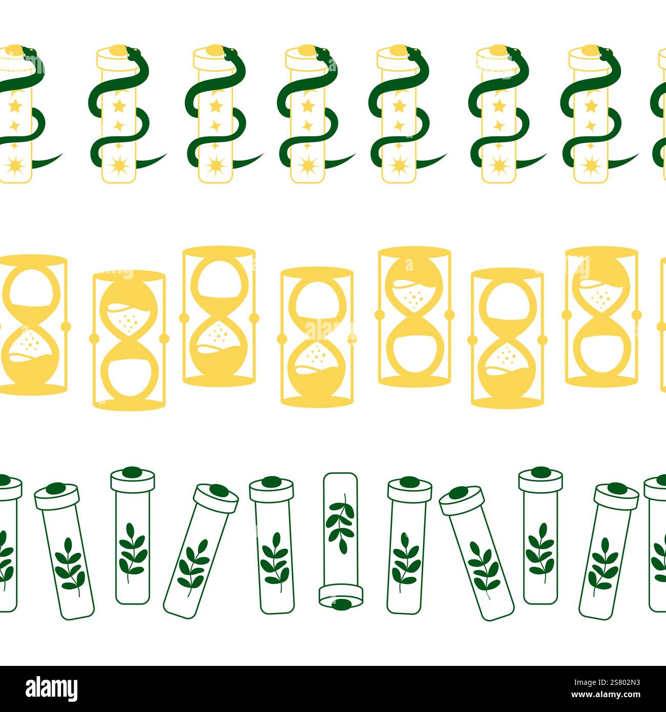 Bordo orizzontale, imposta magia e cielo senza cuciture, con elementi magici simboli del tema stregoneria Illustrazione Vettoriale