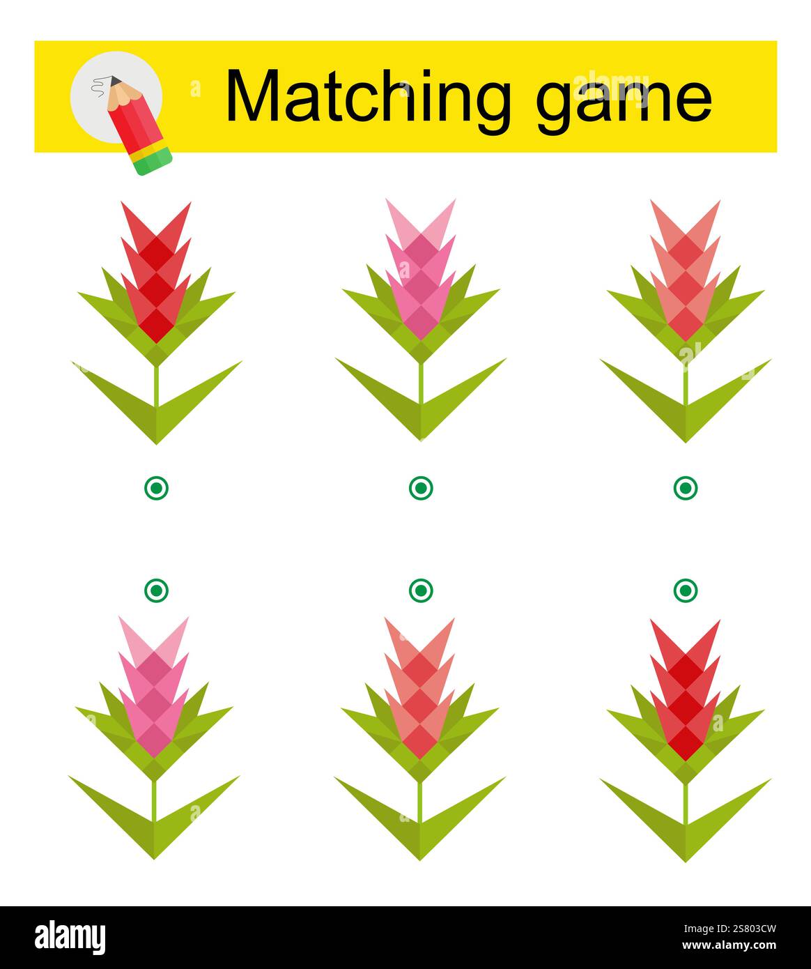 Gioco di abbinamento. Attività di attenzione per i bambini. Illustrazione vettoriale del fiore del cartone animato. Illustrazione Vettoriale