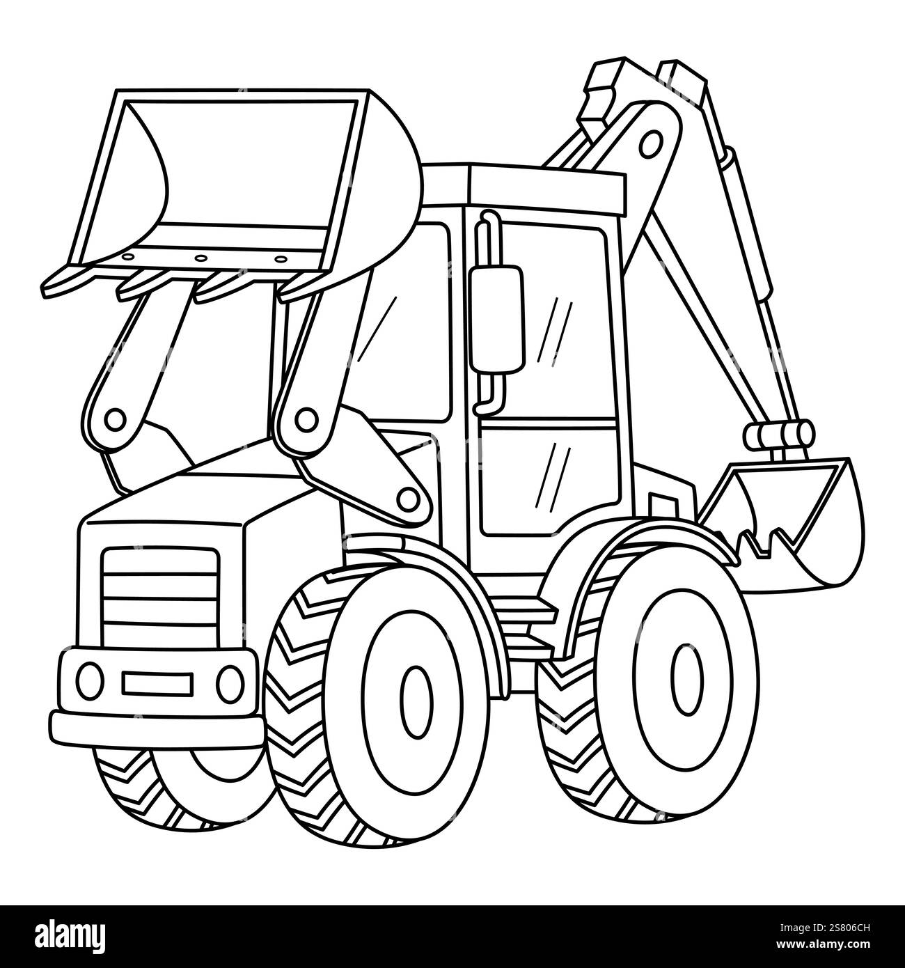 Pagina da colorare isolata del retroescavatore Construction Illustrazione Vettoriale