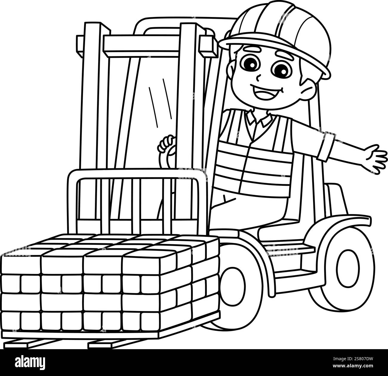 Operaio edile con carrello elevatore a forche isolato Illustrazione Vettoriale