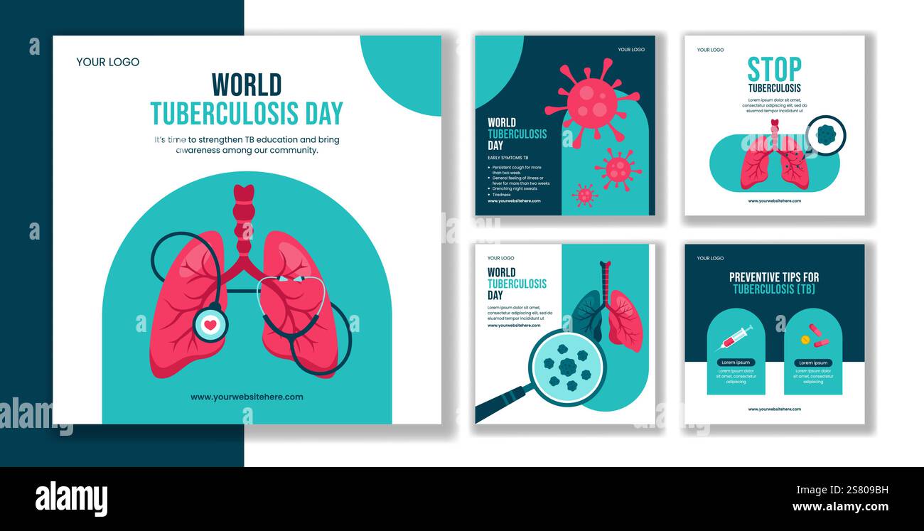 Flat Cartoon Illustration Template for World Tuberculosis Day Social Media Post Illustrazione Vettoriale