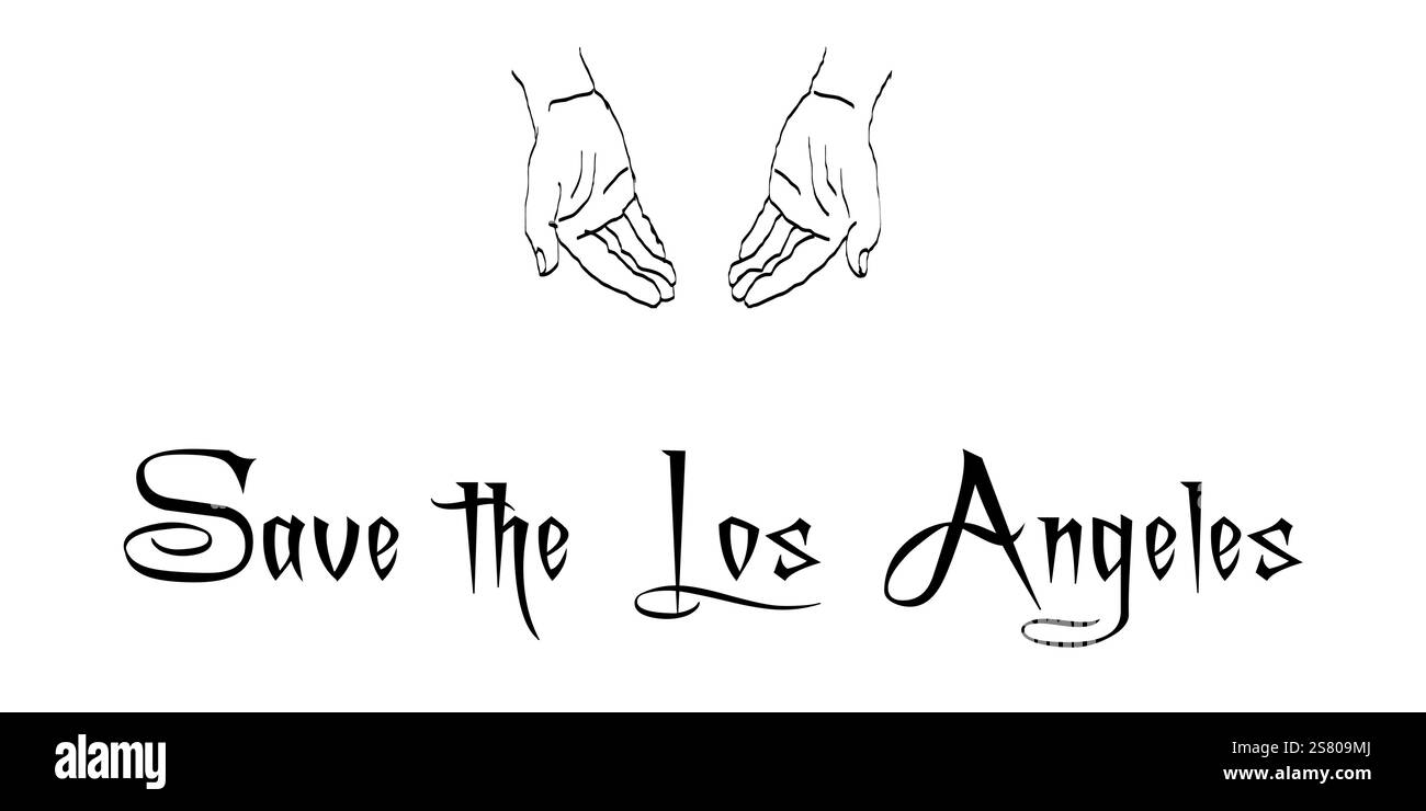 wildfire with God Hand Giving of Save the Los Angeles, Illustration Design Illustrazione Vettoriale
