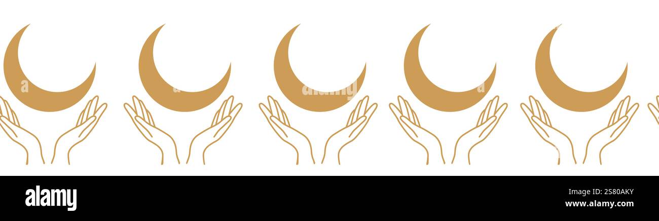 Bordo orizzontale, imposta magia e cielo senza cuciture, con elementi magici simboli del tema stregoneria Illustrazione Vettoriale