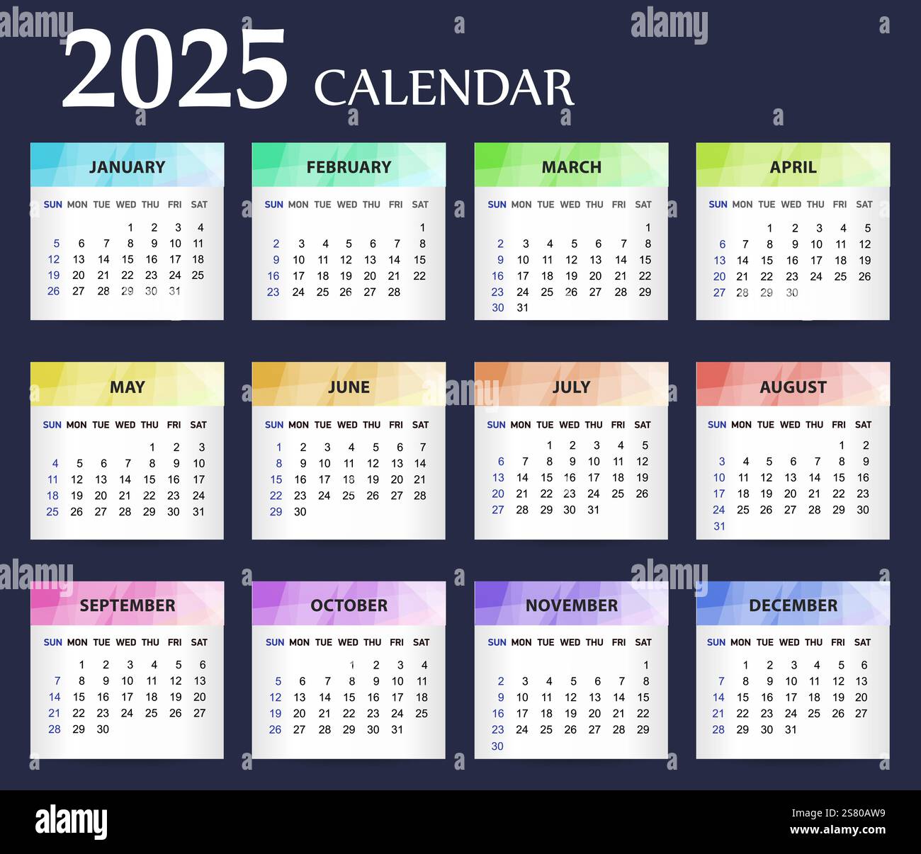 Un semplice calendario tascabile per il 2025. Calendario aziendale vettoriale. Illustrazione Vettoriale