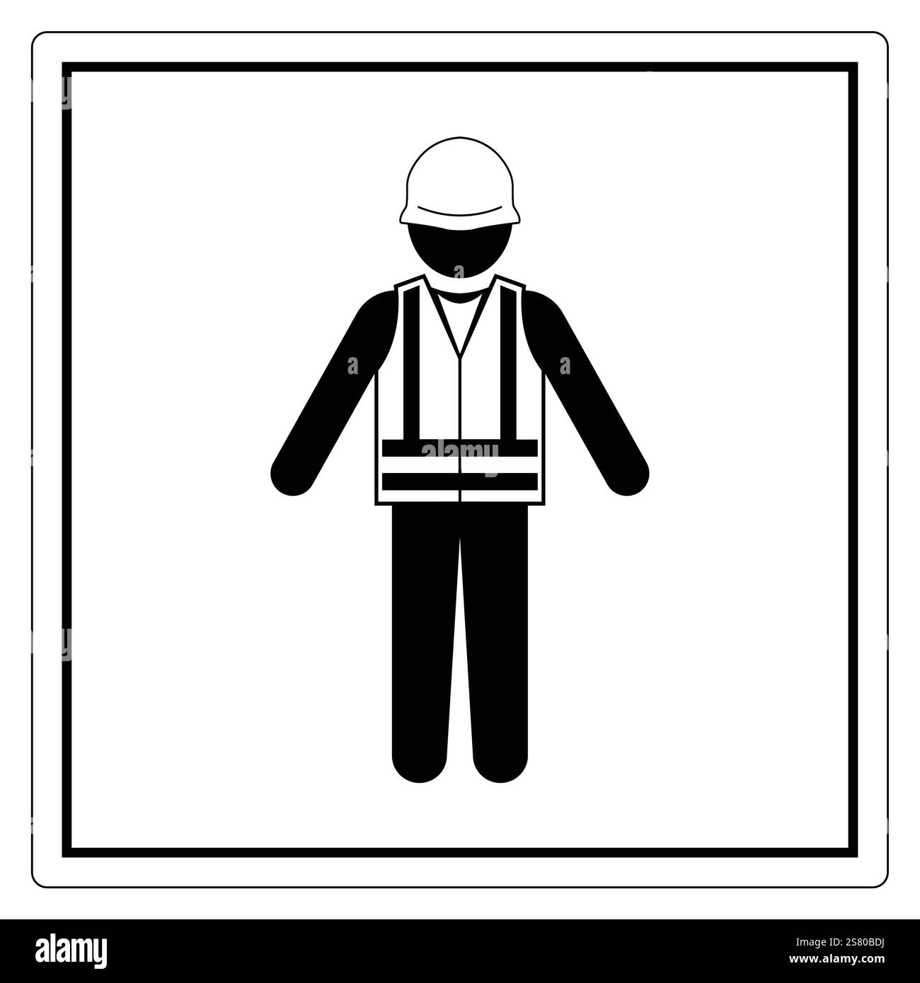 Icona della sicurezza di Worker in Construction Helmet and Vest for Workplace Safety Signage and Awareness Illustrazione Vettoriale