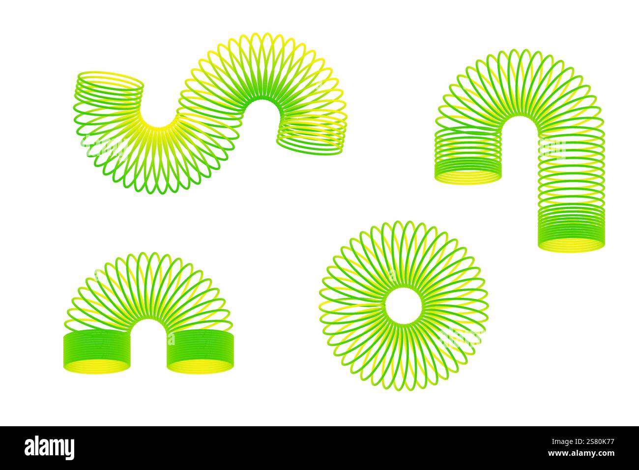 Forme primaverili colorate. Bobine verdi e gialle. Design vettoriale a spirale. Vivace illustrazione del giocattolo. Illustrazione Vettoriale