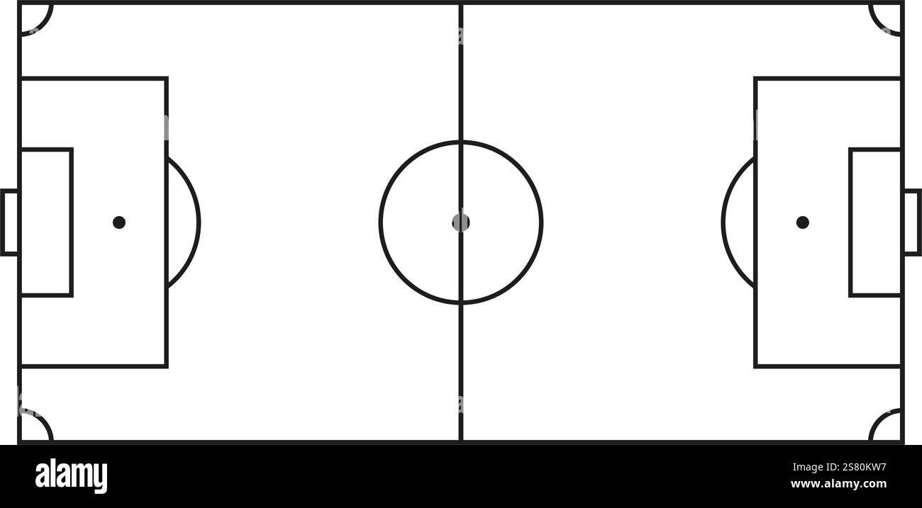 Campo da calcio in stile piatto. Illustrazione vettoriale dello stadio di calcio su sfondo isolato. Piano sportivo firma business concept. Illustrazione Vettoriale