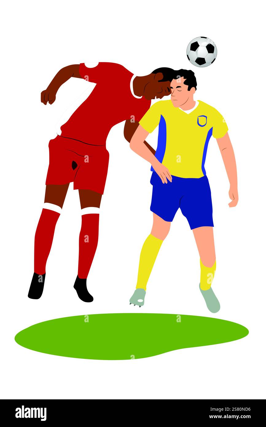 Un'illustrazione vettoriale di giocatori di calcio che soffrono di lesioni alla testa, commozione cerebrale Illustrazione Vettoriale
