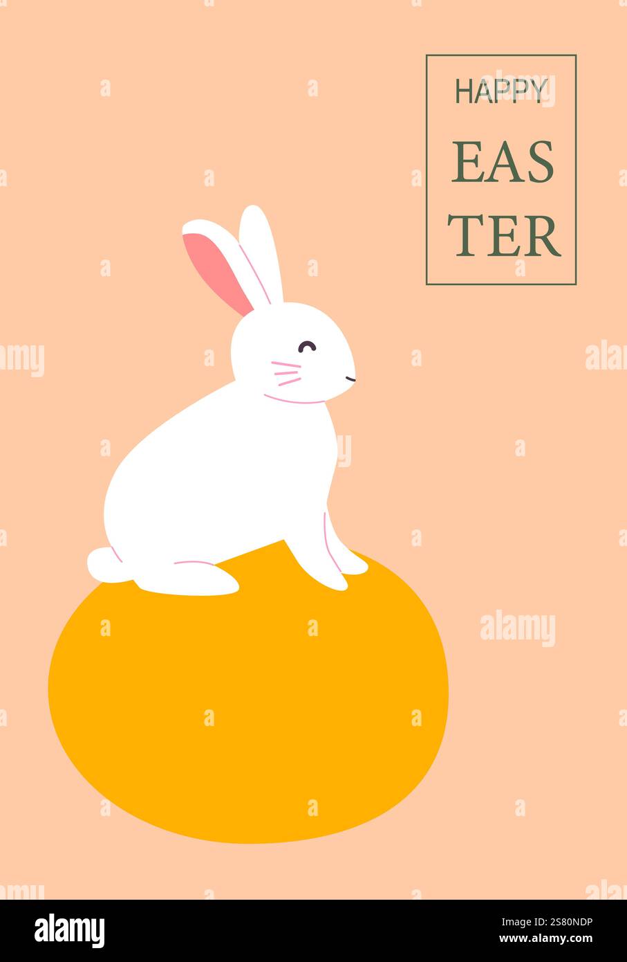 Buon coniglietto pasquale su un uovo giallo con sfondo pastello. Scheda di geometria moderna astratta di Pasqua. Illustrazione Vettoriale