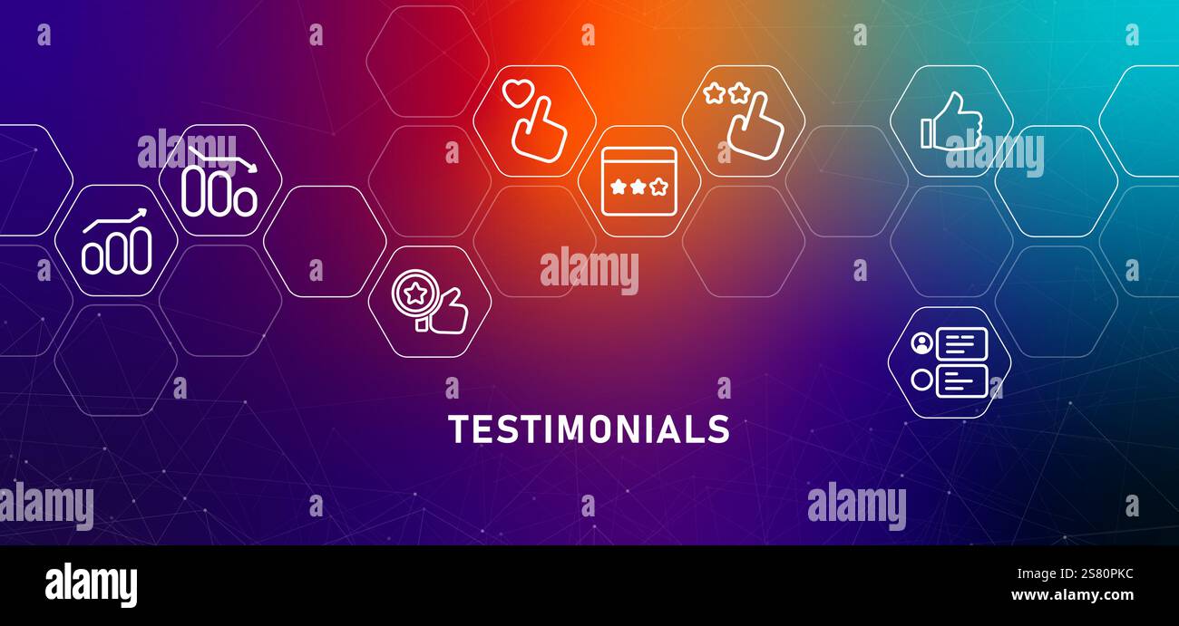 Testimonianze intestazione gradiente opinioni dei clienti valutazione degli utenti recensioni dei clienti feedback del cliente concetto di progettazione dei reclami con Icon Illustrazione Vettoriale
