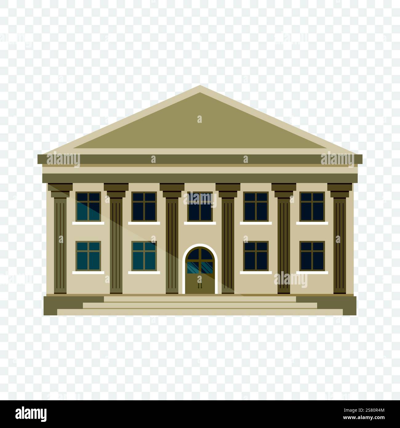 Icona di un edificio di banche in stile piatto. Illustrazione dei vettori del dipartimento di finanziamento su sfondo isolato. Tribunale con colonne che indicano il concetto di business. Illustrazione Vettoriale