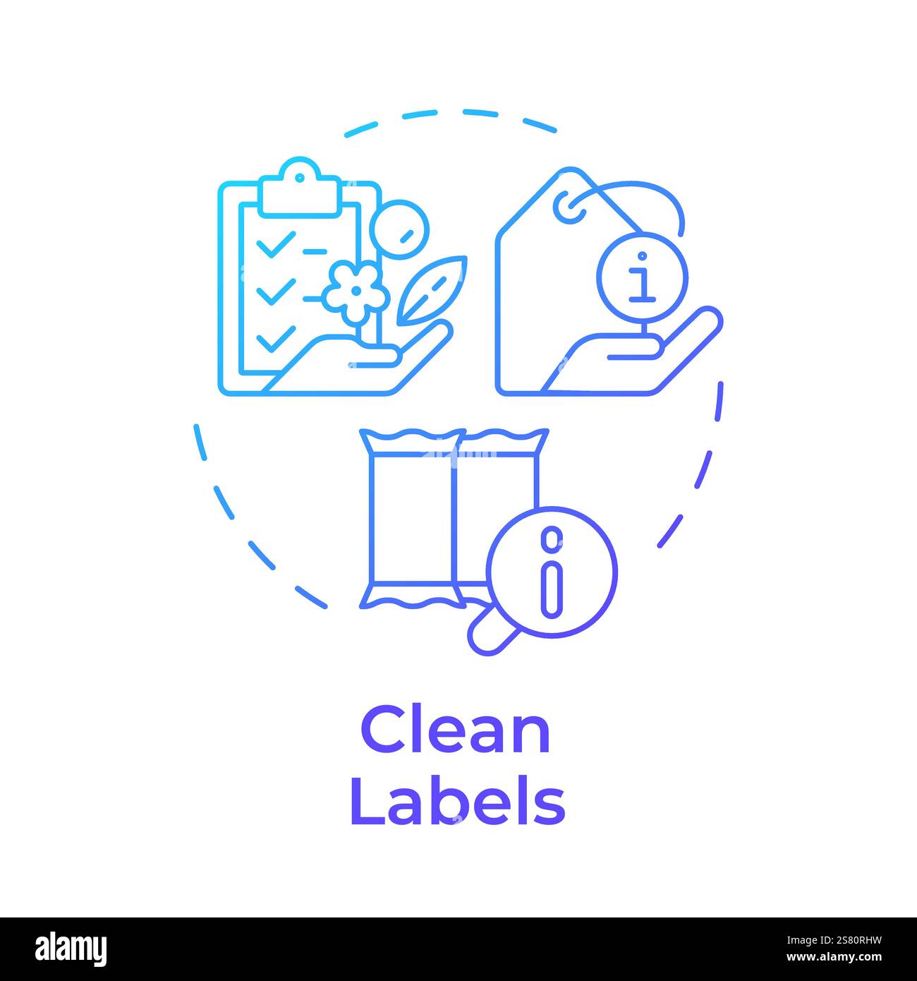 Icona di concetto Clean Labels Blue Gradient (pulizia etichette) Illustrazione Vettoriale