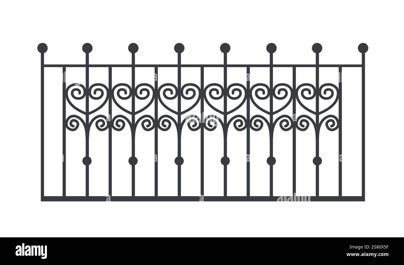 Ringhiera per balconi e recinzione in acciaio inox, ferro da stiro. Illustrazione Vettoriale