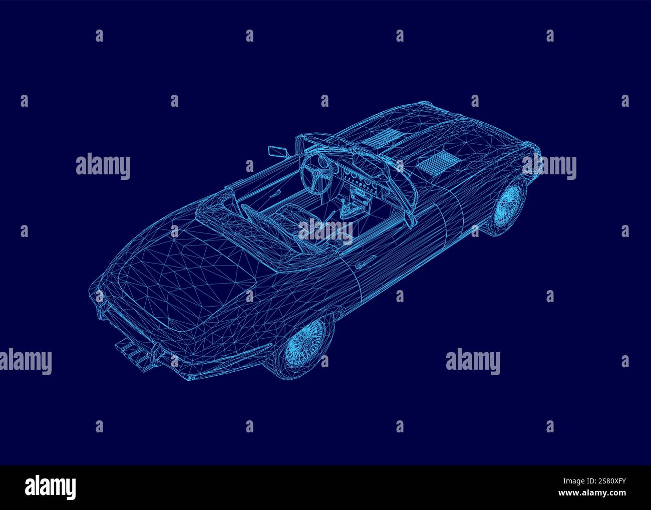 Vettura blu con sedile conducente e sedile passeggero. L'auto è convertibile Illustrazione Vettoriale