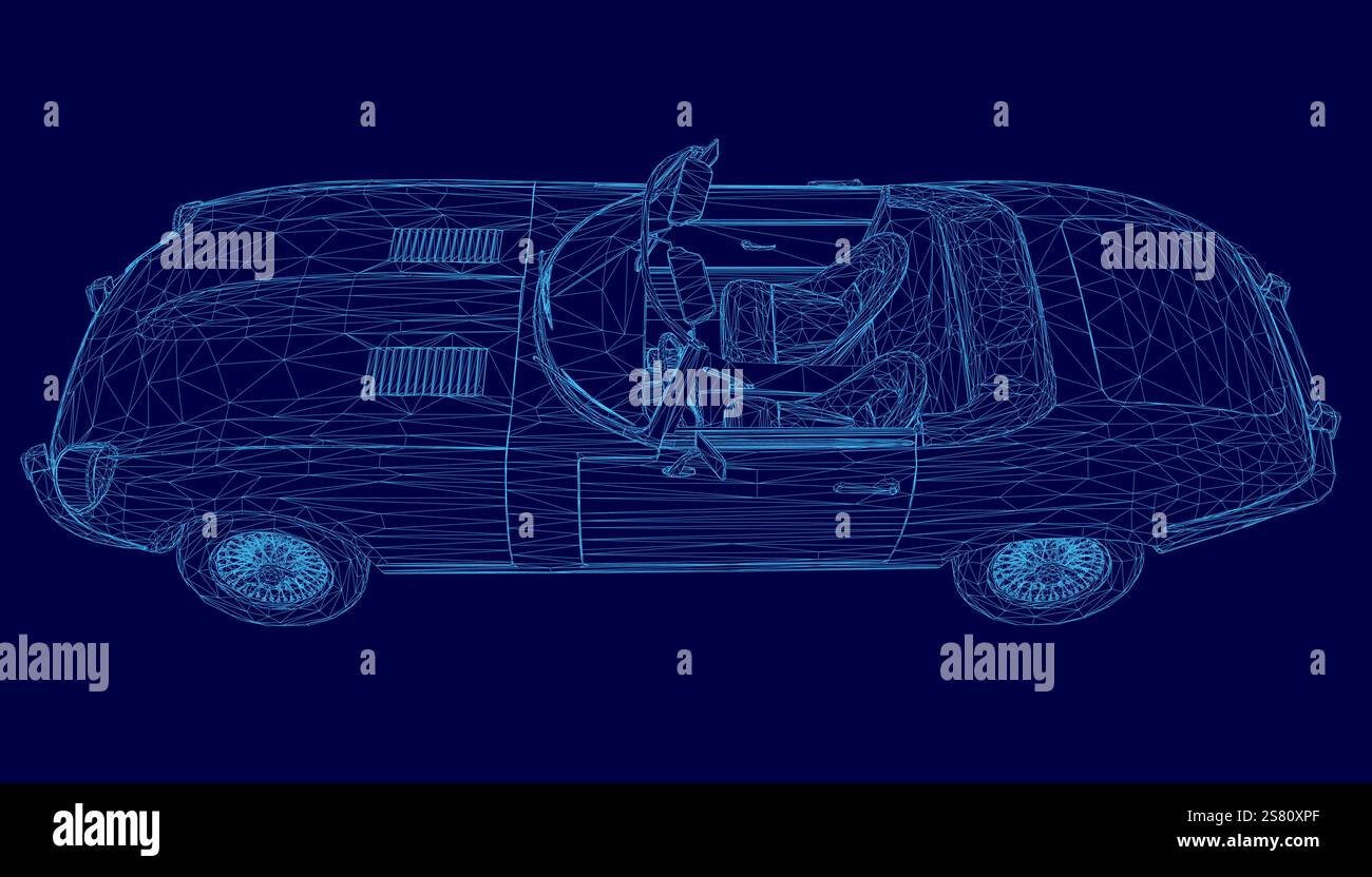 Auto blu con sedile di guida e volante. Illustrazione Vettoriale
