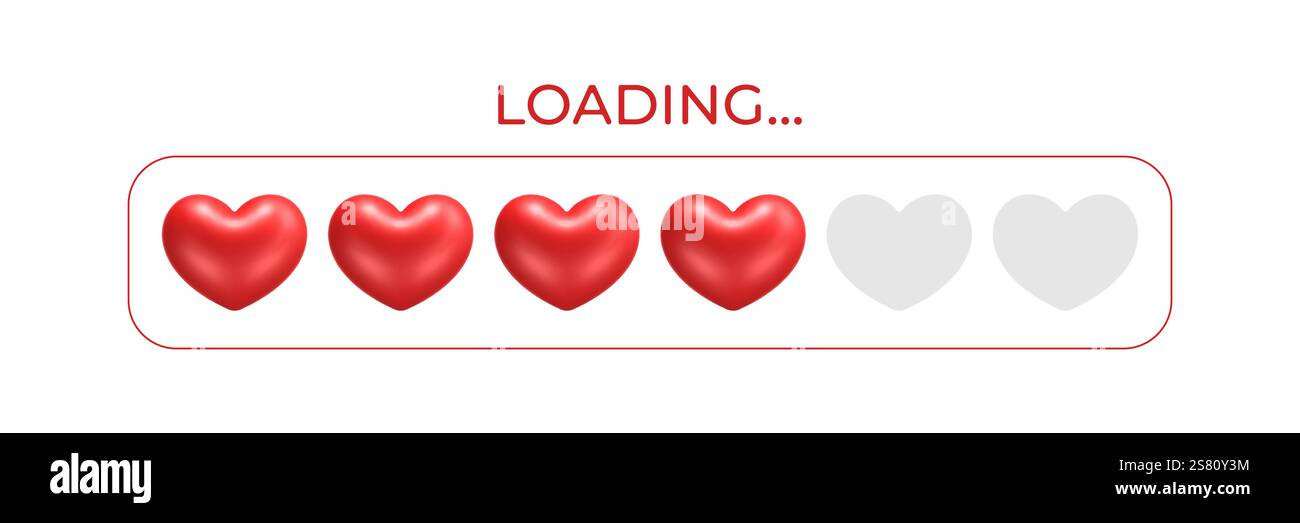 Barra di caricamento con cuori 3D. San Valentino vettoriale Illustrazione Vettoriale