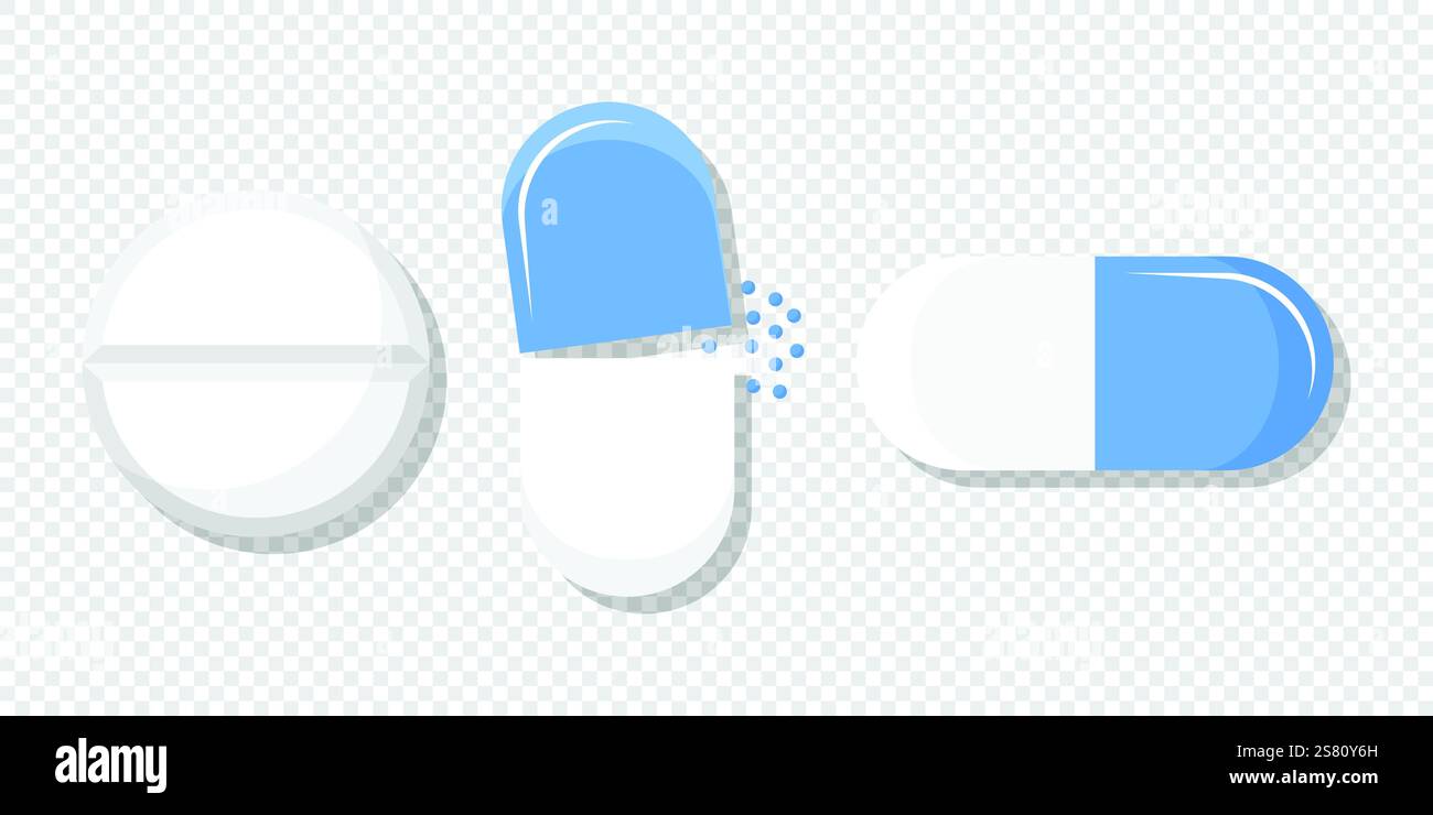 Icona delle capsule di pillole in stile piatto. Illustrazione vettoriale di tablet medicale su sfondo isolato. Concetto di business della cartellonistica farmaceutica Illustrazione Vettoriale