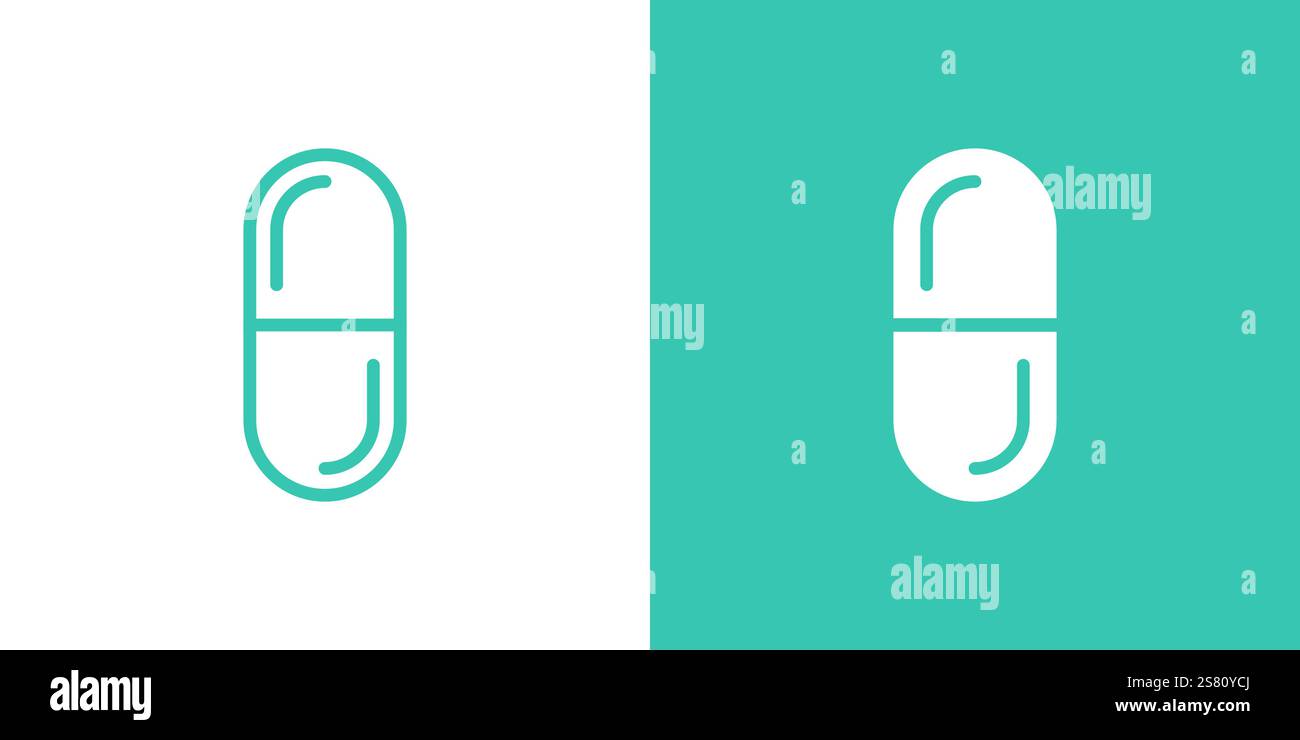 Icona delle capsule di pillole in stile piatto. Illustrazione vettoriale di tablet medicale su sfondo isolato. Concetto di business della cartellonistica farmaceutica Illustrazione Vettoriale