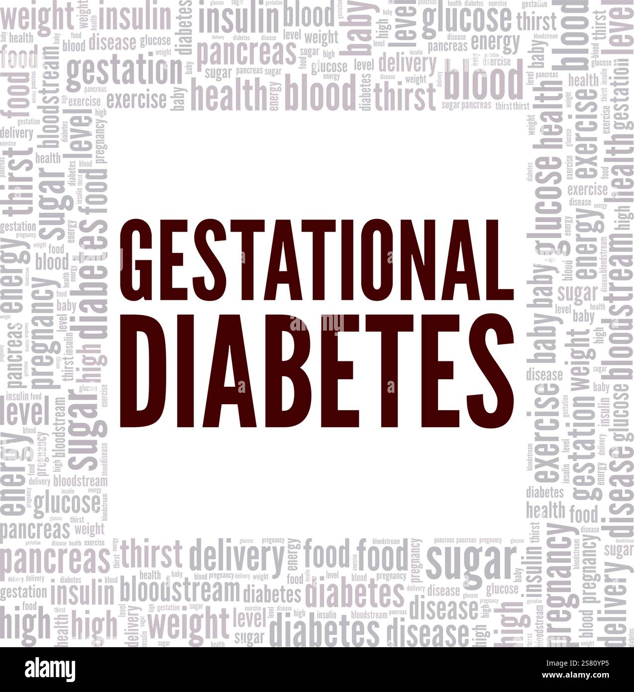 Progettazione concettuale cloud di parole per il diabete gestazionale isolata su sfondo bianco. Illustrazione Vettoriale