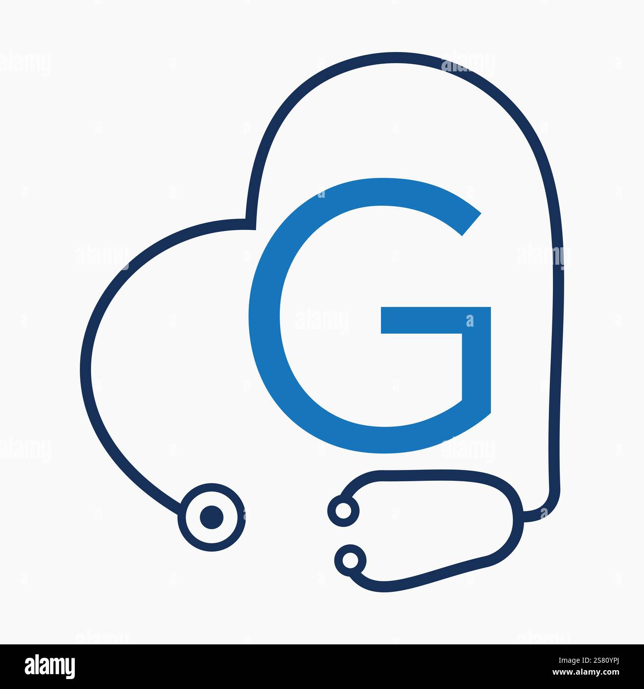 Lettera iniziale G concetto del logo sanitario con stetoscopio Symbol modello vettoriale Illustrazione Vettoriale