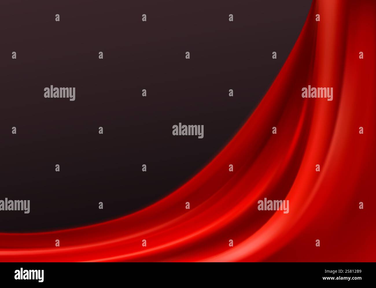 Tendaggi di cortina rossa ondulati con pieghe isolate su sfondo nero Illustrazione Vettoriale